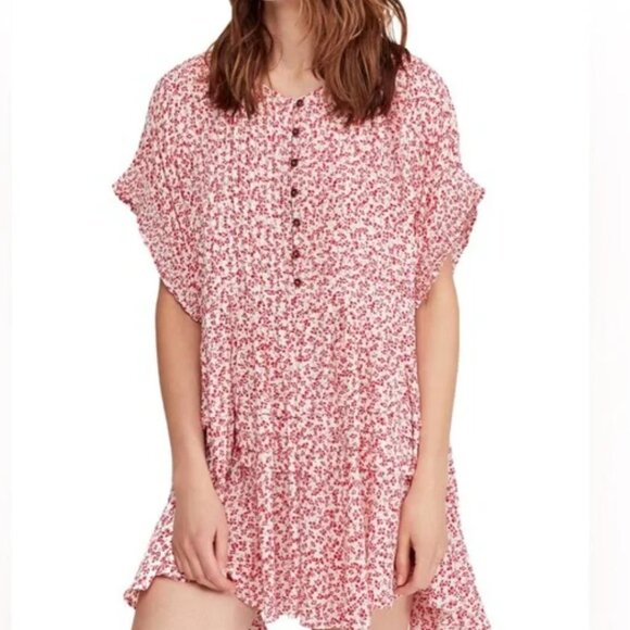 NWT Free People One Fine Day Floral-Print Mini Dress SIze Large Red White - Picture 1 of 4